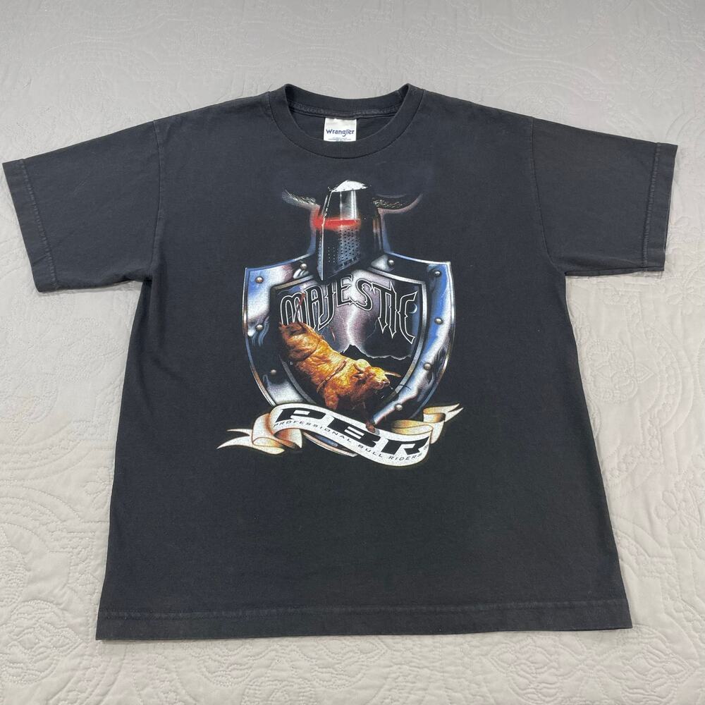 Wrangler PBR Shirt Boys Youth X Large Black Majestic Bull Graphic Logo Western